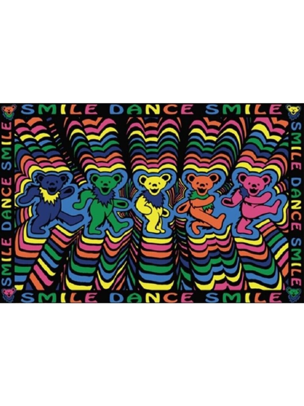New Grateful Dead Smile & Dance Dancing Bears Wall Decor Gift Tapestry 86x54 NIP - Picture 1 of 2
